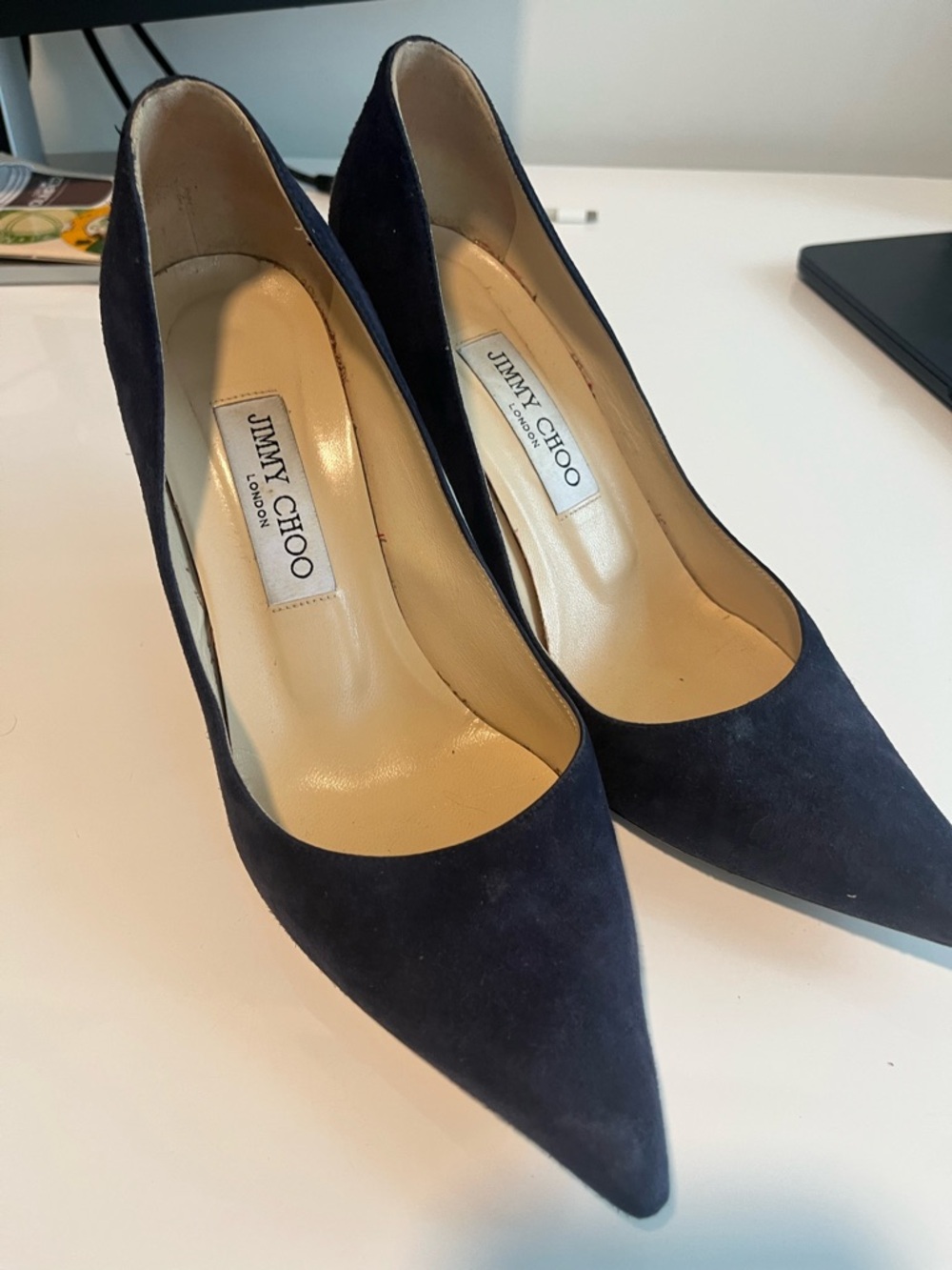 Jimmy Choo Navy Suede Pointed Pumps